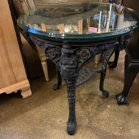 Victorian Black Bistro Table with Glass Top 24W 27H IN STORE PICKUP ONLY