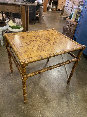 Vintage Burnt Tortoise Bamboo Occasional Table 26"w x 22"d x 22"h (as found) IN STORE PICKUP ONLT