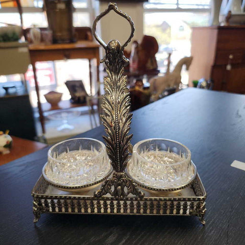Silver plate holder with glass dishes