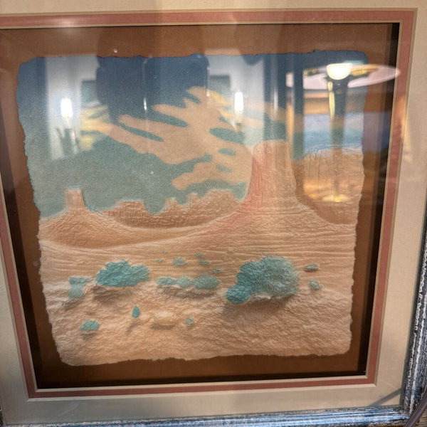 Signed Southwestern Landscape Scene in Shadow Box Wood Framed Art