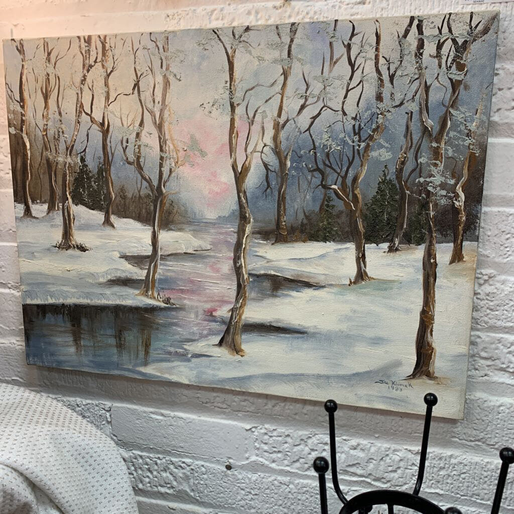 Vintage signed Winter tree landscape