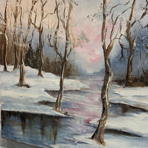 Vintage signed Winter tree landscape