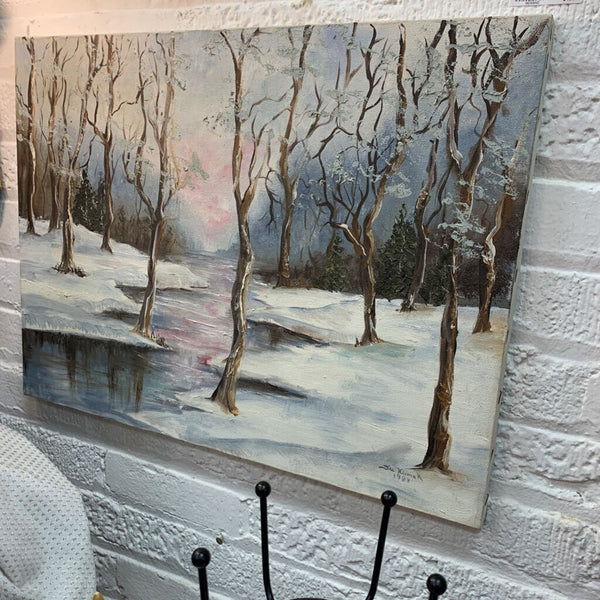 Vintage signed Winter tree landscape