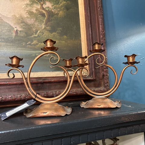 Set of 2 Vintage Copper Candelabras c. 1960s Gregorian