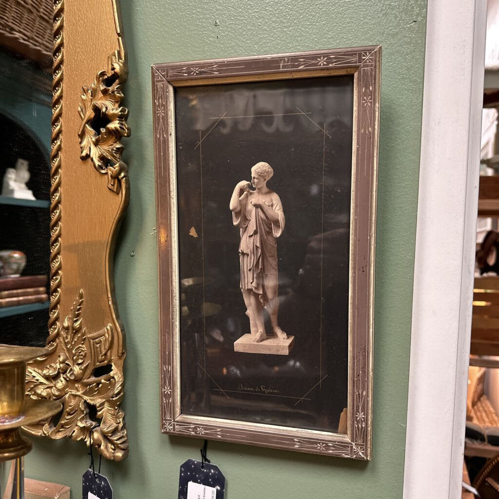 Antique Art Print of Diana Sculpture in Beautiful Inlaid Eastlake Style Frame