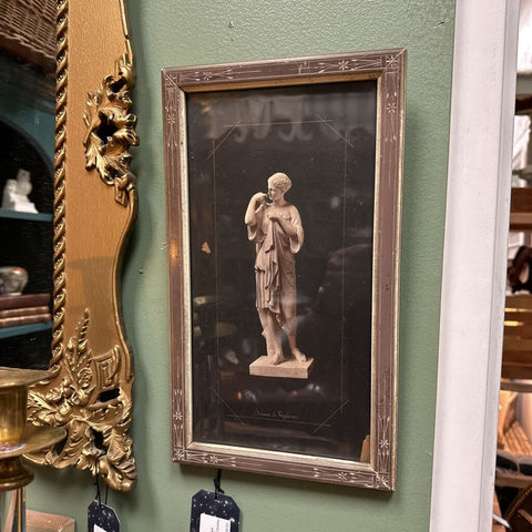 Antique Art Print of Diana Sculpture in Beautiful Inlaid Eastlake Style Frame