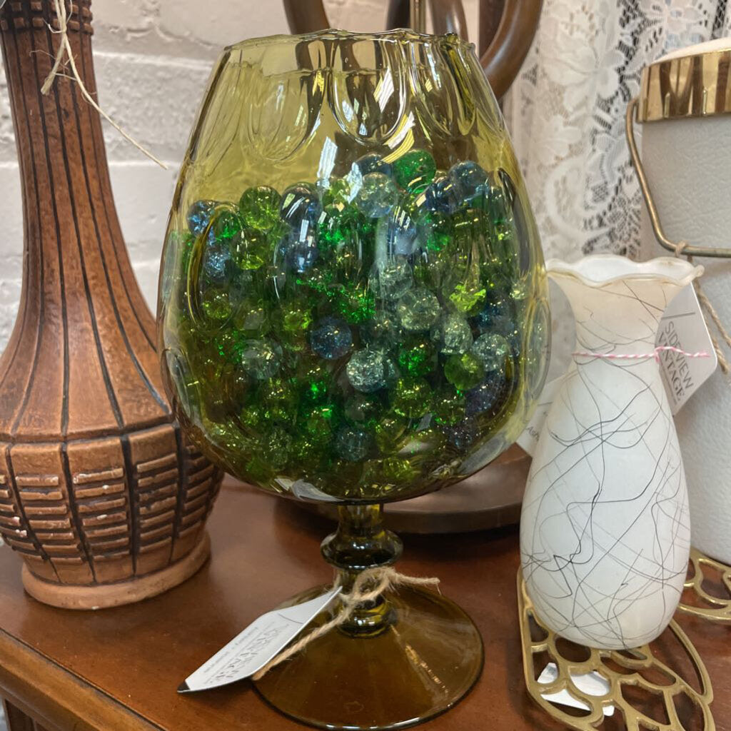 Large Green Goblet Bowl with Marbles W1113