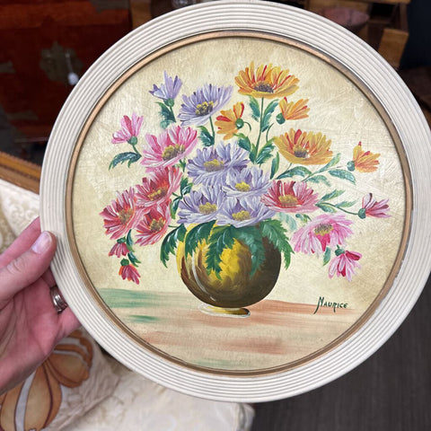 12" round floral oil painting