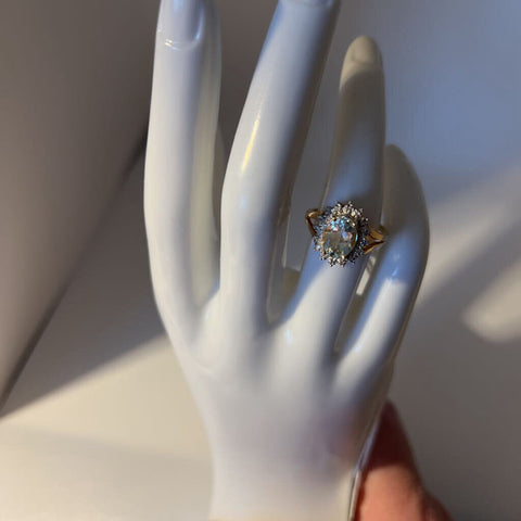 Blue topaz and diamond , 14K ring