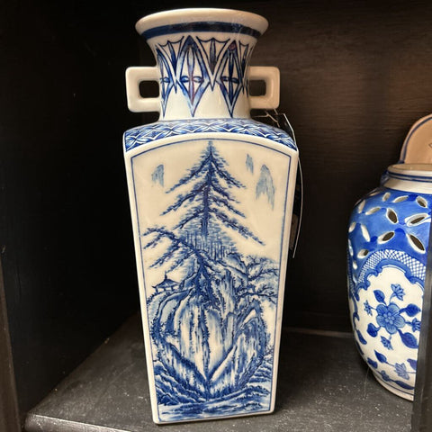 vintage blue and white kozan gama japan vase