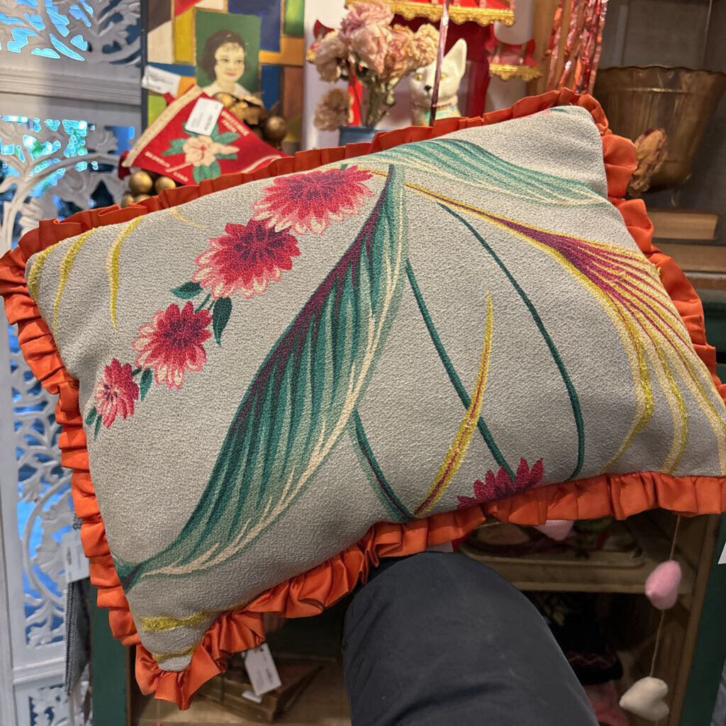 Barkcloth print vintage throw pillow