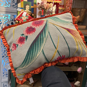 Barkcloth print vintage throw pillow