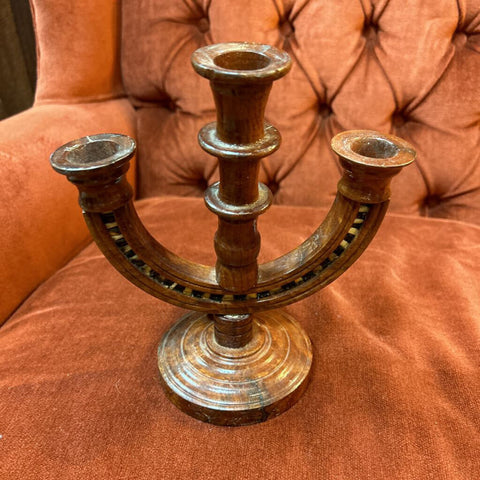 Vintage Handmade Wooden Candelabra Folk Art