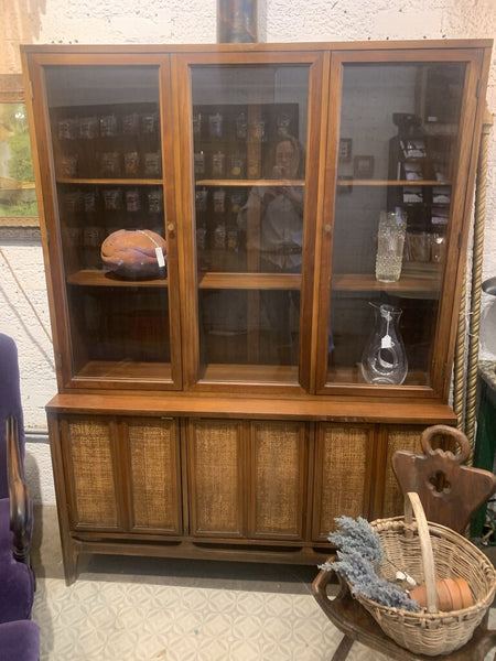 MCM Glass Front Cabinet~ Woven Doors~ Pick up in Store~ 16"d x 52" l x 71.5" t