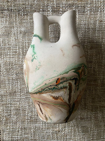 Vintage Nemadji Pottery Double Spouted Wedding Vase 10H