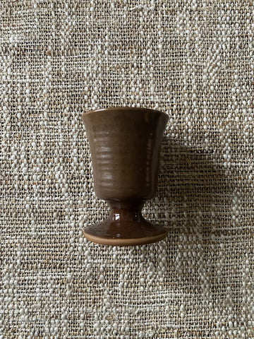 Brown Footed Pottery Match Holder w/striker on Bottom