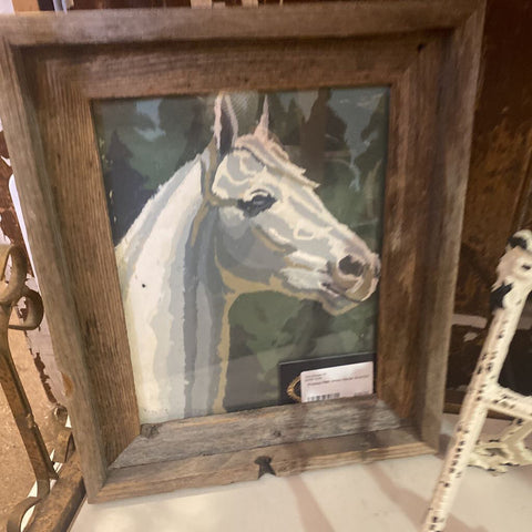 Framed PBN White Horse 10.5x12.5