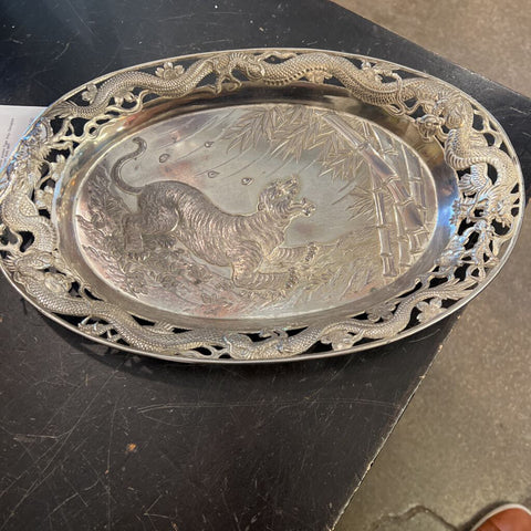 Silver plated Tiger tray. Occupied Japan 1945-1951