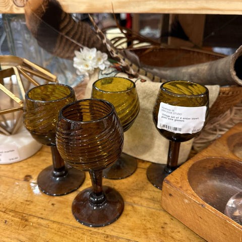 Vintage set of 4 amber blown glass wine glasses