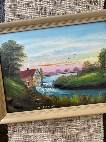 Vintage Mill Painting by Mural Artist Frank Engbretson 18.5 x 14.5