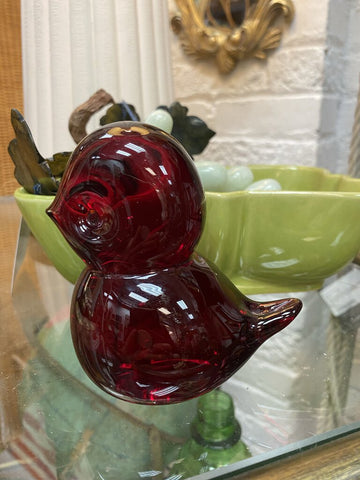 Konstglas Pippi Red Glass Bird 4" tall Swedish W1379