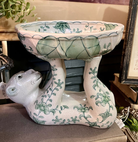 Chinoiserie green crackled Monkey soap dish