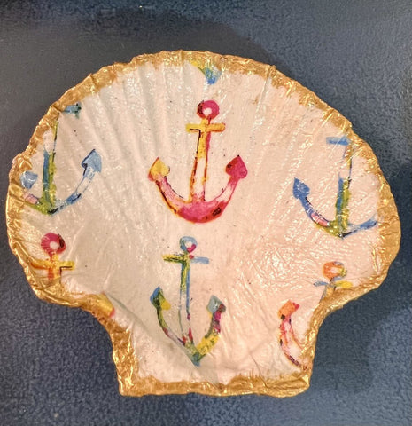 Handmade shell trinket dish - anchor