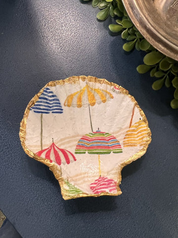 Handmade shell trinket dish - umbrellas