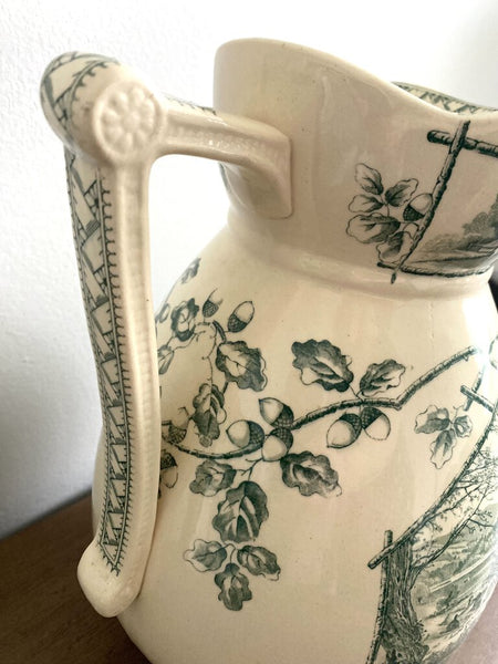 Late 19th Century Ironstone Pitcher by Willeman Lake Scenery Staffordshire (As Found) 12”h x 9”w