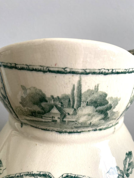 Late 19th Century Ironstone Pitcher by Willeman Lake Scenery Staffordshire (As Found) 12”h x 9”w