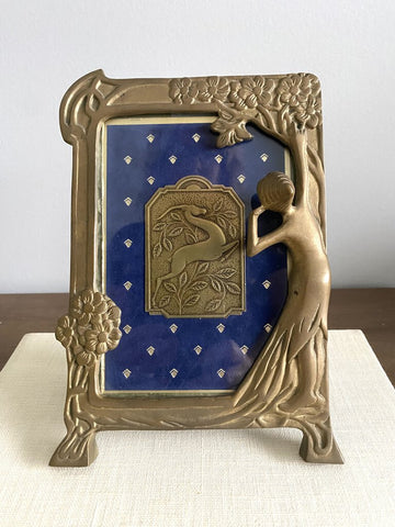 Antique Art Nouveau Solid Brass Picture Frame