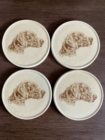 Set of Four Spaniel Dog Coasters w/ Felt Backing 3.75" dia