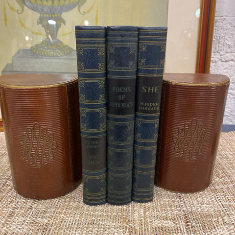 Set of Brown Leather Bookends
