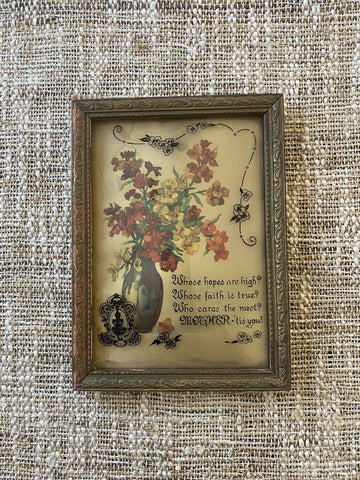 Vintage Framed Flowers in Vase Mother Print 5.75 x 7.75