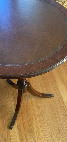Occasional Table w/ Leather Top and Brass Claw Feet 27H x 18D