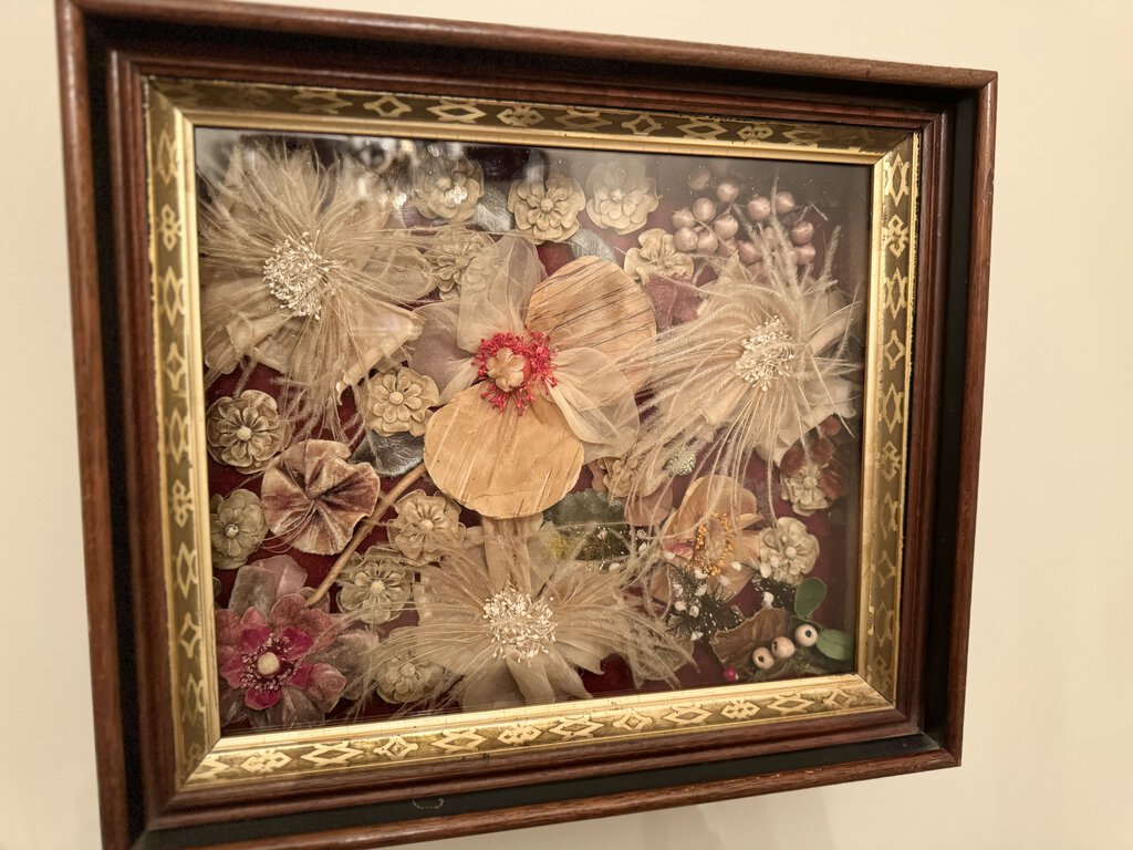 Vintage Victorian Silk Flowers in a Shadowbox Frame w/old glass