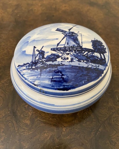 Vintage Blue and White Delft Lidded Trinket Box 5" x 2"