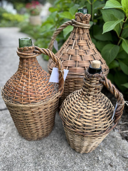 Antique French Wicker Wine Demijohn Jug