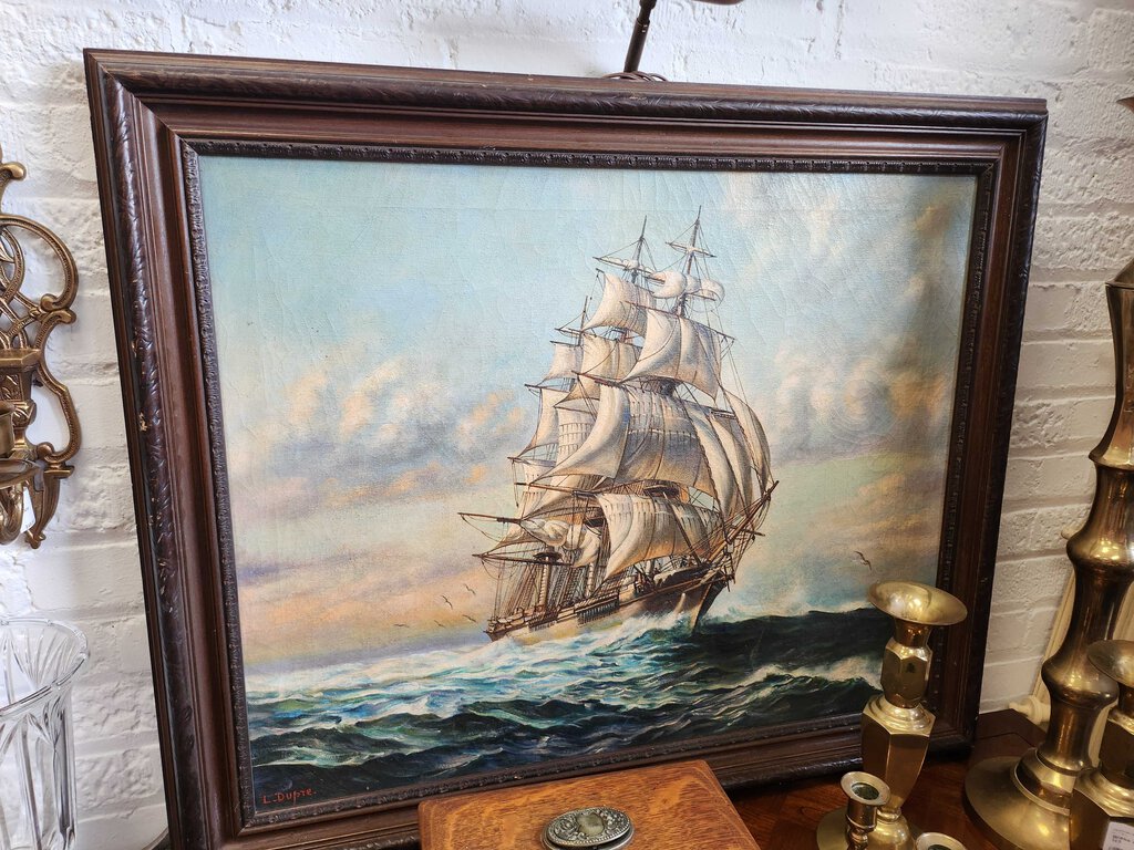 30 x 25 old ship oil painting