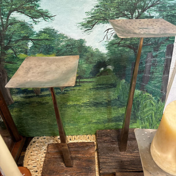 Pottery barn rustic reclaimed wood base tiered candle holders set of 3