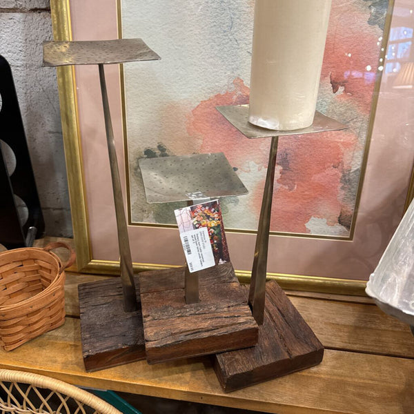 Pottery barn rustic reclaimed wood base tiered candle holders set of 3
