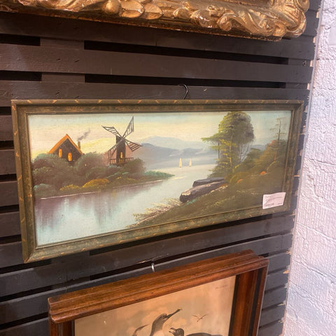 Vintage Oil on Board Seascape Painting 9.5" x 21"