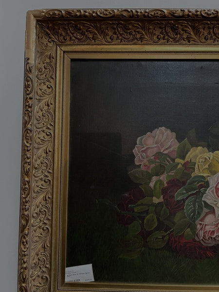 Antique Rose Oil Painting Signed FFH 33x 22