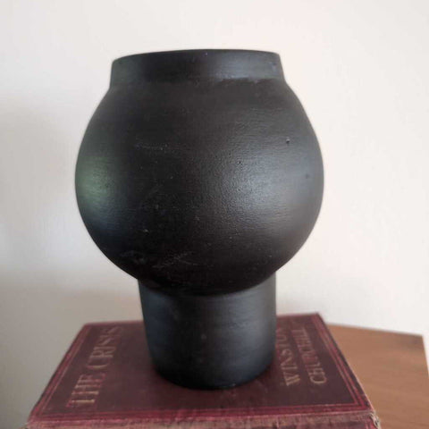Contemporary Black Stone Vase. 9 inches