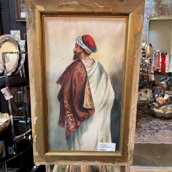 Vtg Original Watercolor in Distressed Frame 21.25" x 13.25"