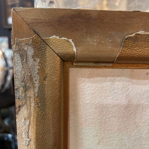 Vtg Original Watercolor in Distressed Frame 21.25" x 13.25"