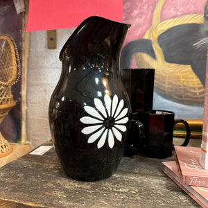 Black and white enamel pitcher with flower (as found) perfect for floral arrangements
