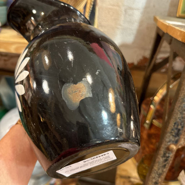 Black and white enamel pitcher with flower (as found) perfect for floral arrangements