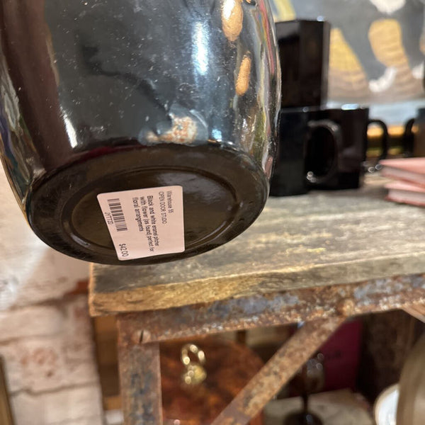Black and white enamel pitcher with flower (as found) perfect for floral arrangements