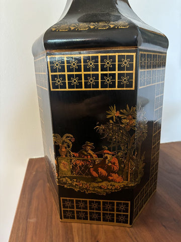Vintage Metal Gold and Black Tea Caddy Lamp Italy 34H